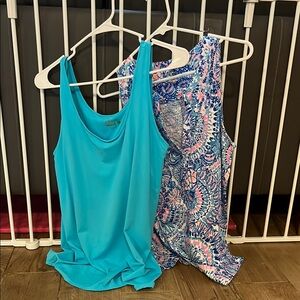 Lilly Pulitzer Blue and Multicolor Tank Tops